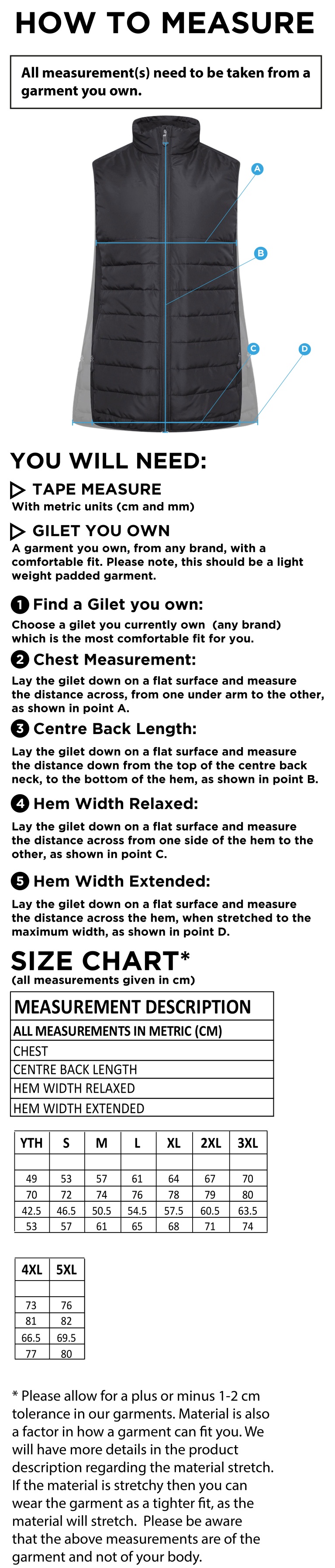 North Middlesex CC - Active Gilet - Black - Size Guide