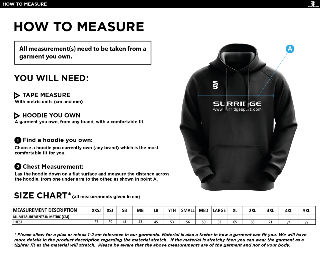 North Middlesex CC - Fuse Hoody - Size Guide