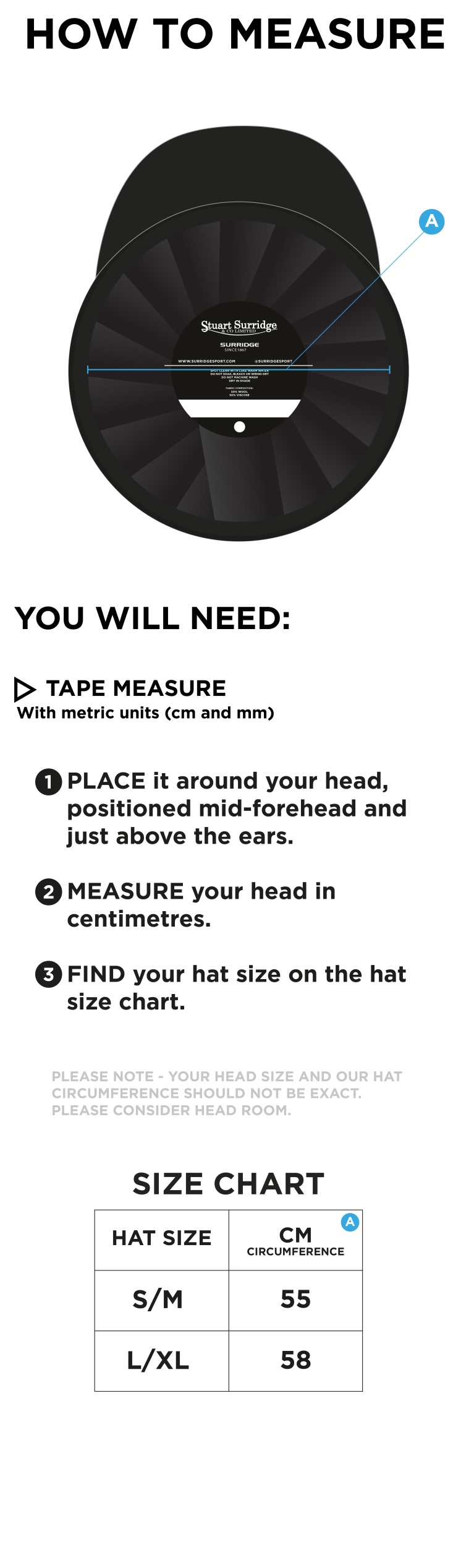 North Middlesex CC - Baggy Cricket Cap - Maroon - Size Guide
