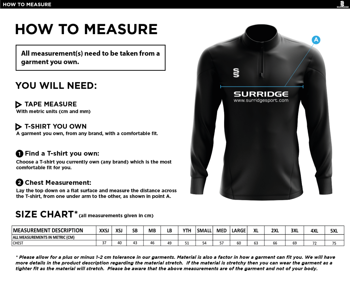 North Middlesex CC - Fuse Performance Top - Size Guide