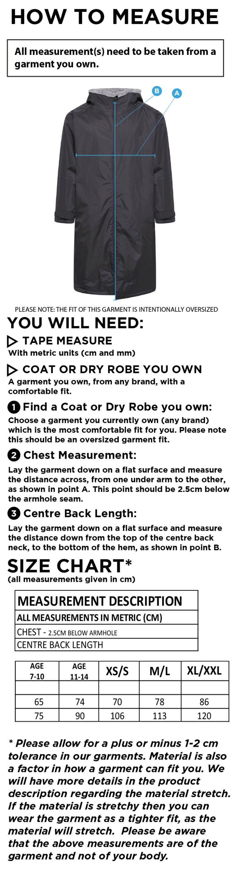 North Middlesex CC - Active Thermal Robe - Black - Size Guide