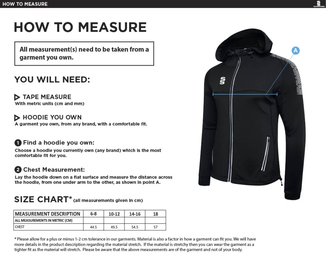 North Middlesex CC - Dual Full Zip Hoody - Black - Women's Fit - Size Guide