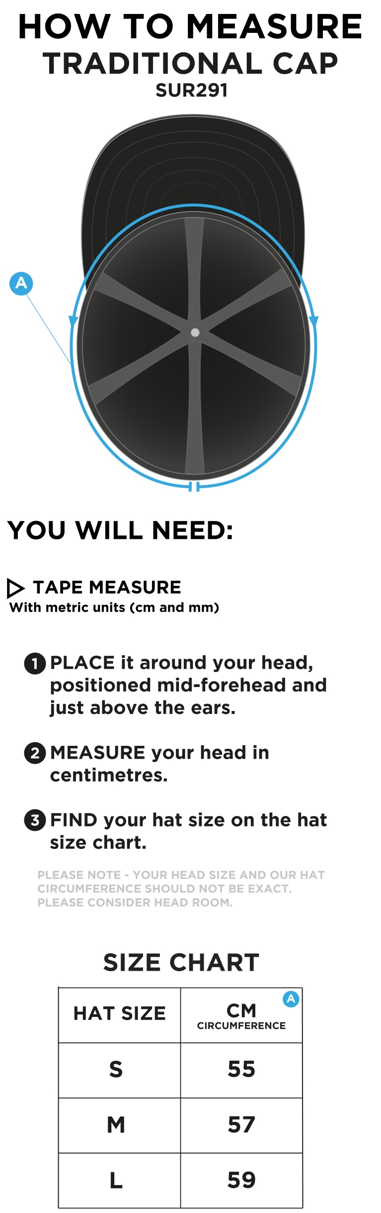 North Middlesex CC - Traditional Cap - Size Guide