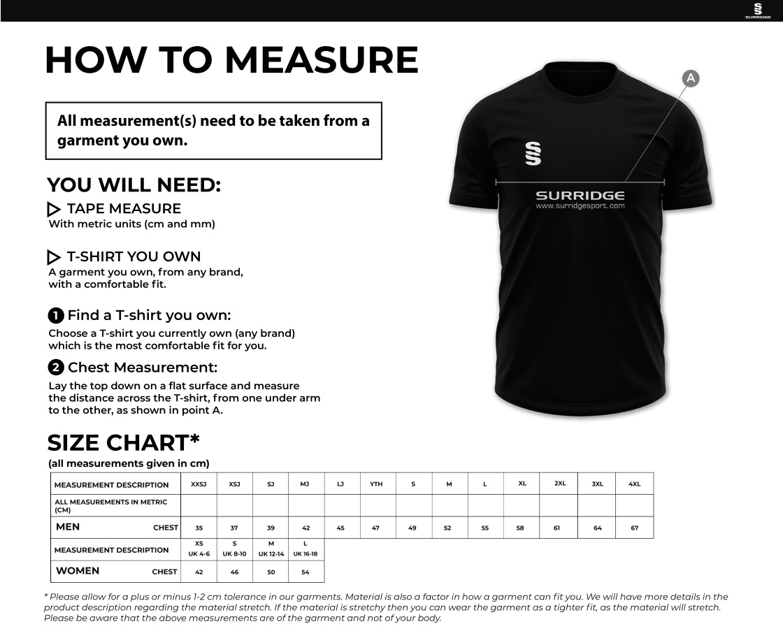North Middlesex - Long Sleeved Polo Shirt - Size Guide