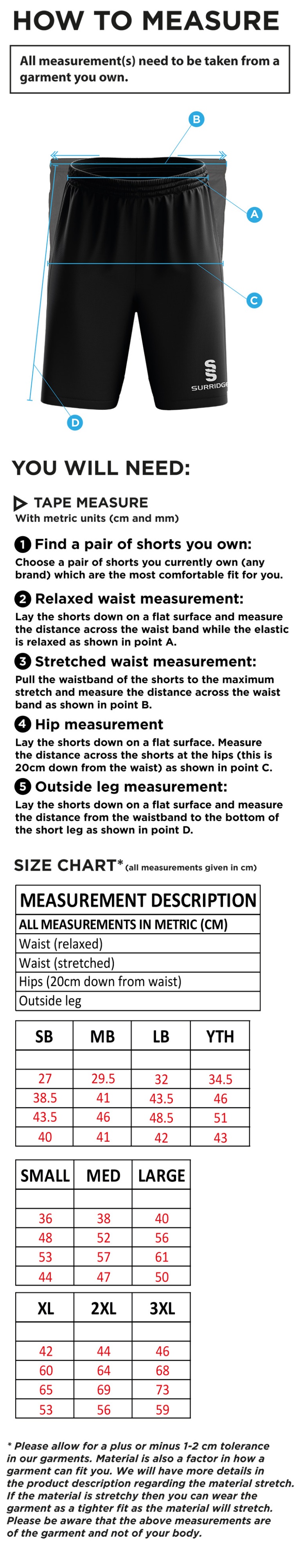 North Middlesex CC - Blade Shorts - Size Guide