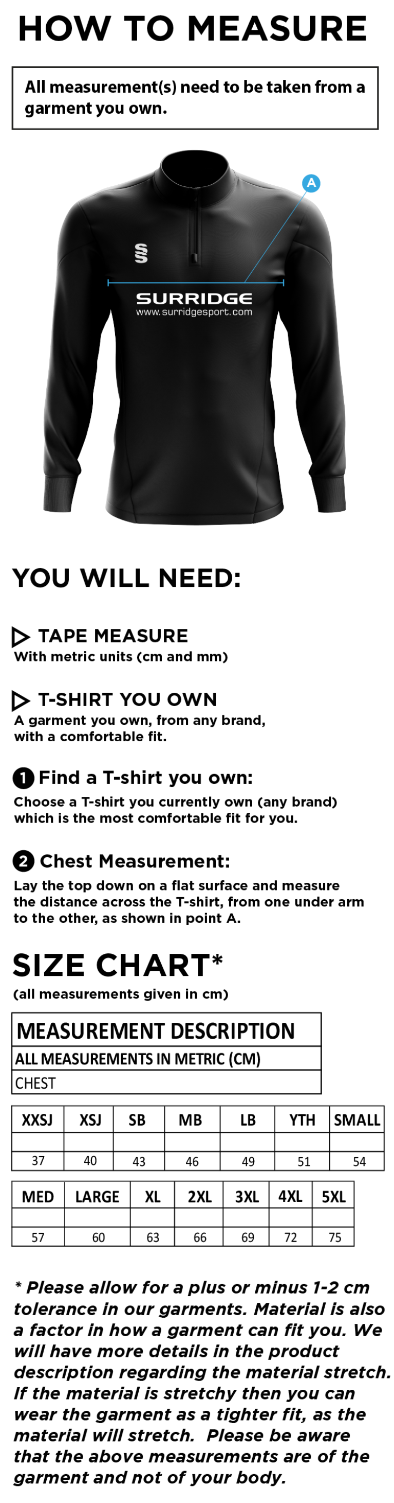 North Middlesex CC - Active Performance Top - Maroon - Unisex Fit - Size Guide