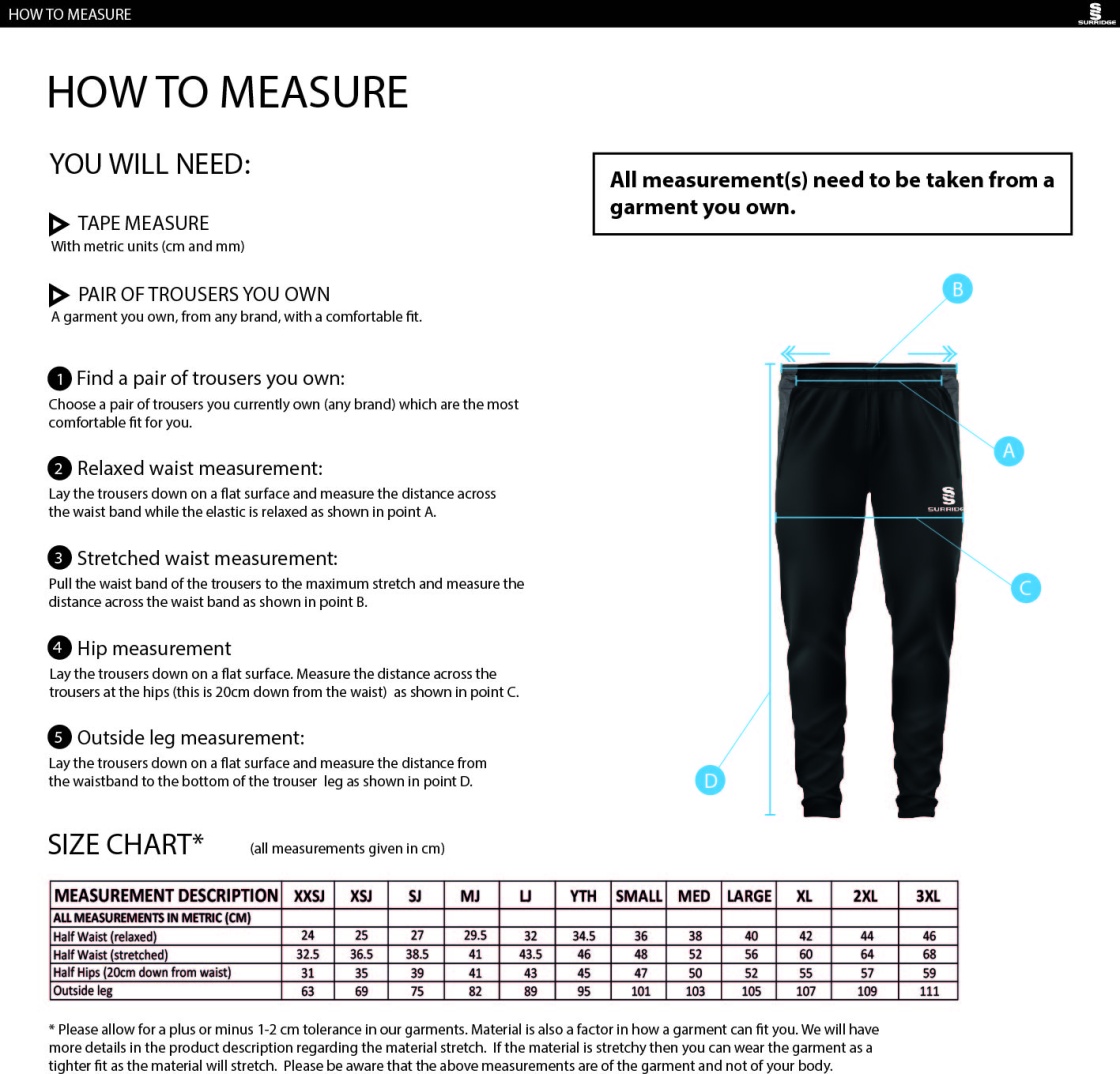 North Middlesex CC - Dual Skinny Pant - Black - Size Guide