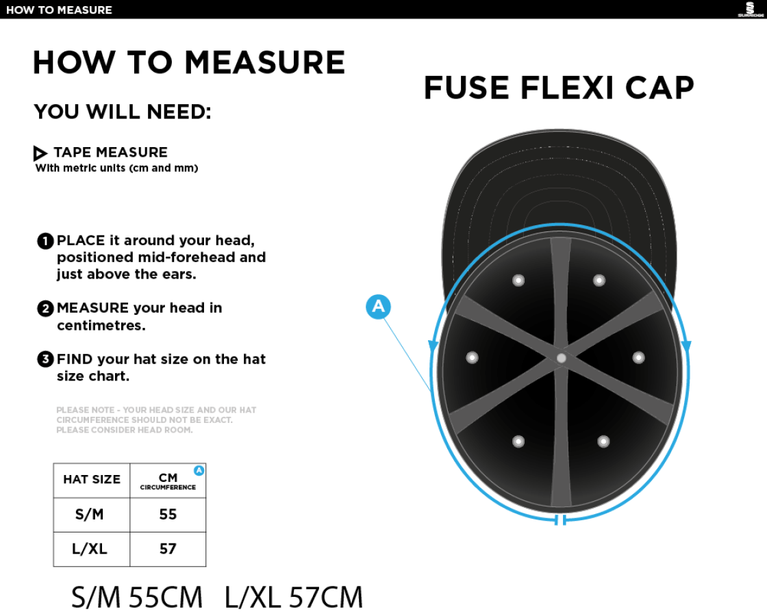 North Middlesex CC - Fuse Flexi Cap - Maroon - Size Guide