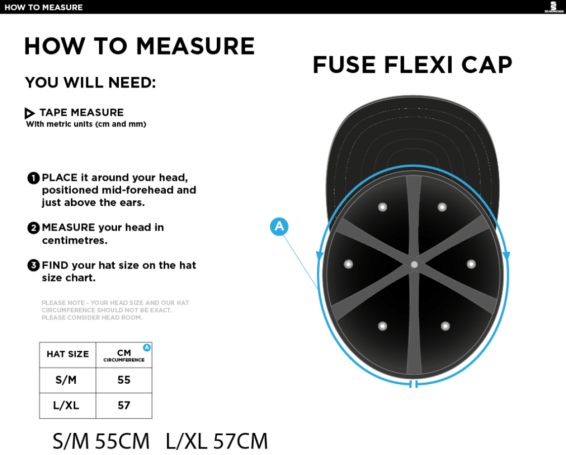 NORTH MIDDLESEX CC Fuse Flexi Cap - Maroon - Size Guide