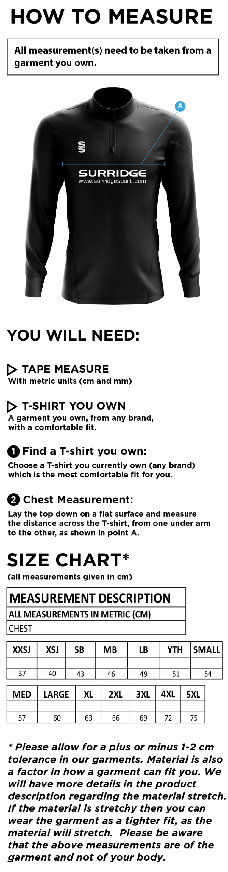 North Middlesex CC - Fuse Performance Top - Size Guide