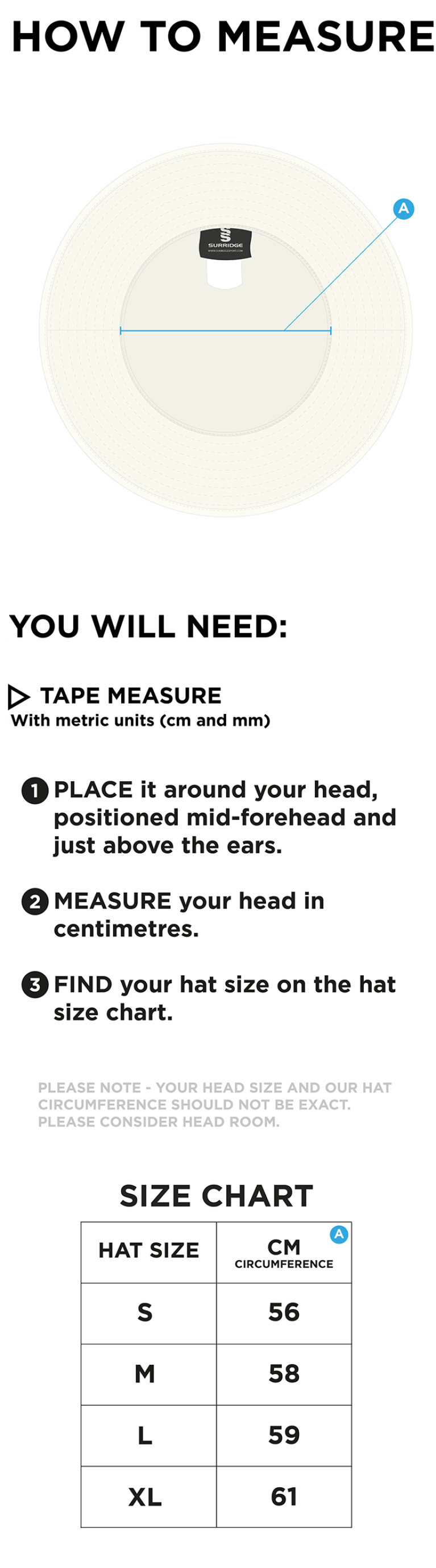 North Middlesex CC - Floppy Hat - Size Guide