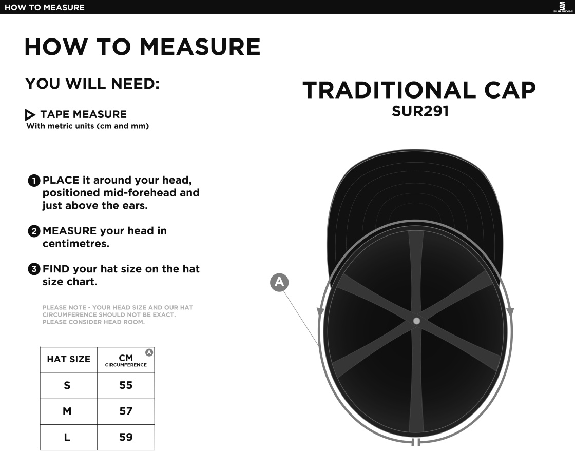 North Middlesex CC - Traditional Cap - Size Guide