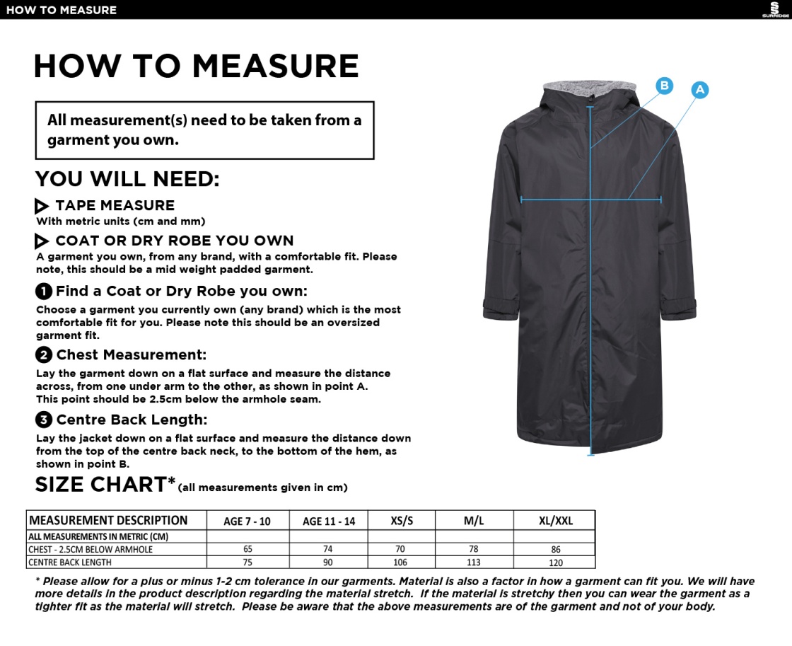 North Middlesex CC - Active Thermal Robe - Black - Size Guide