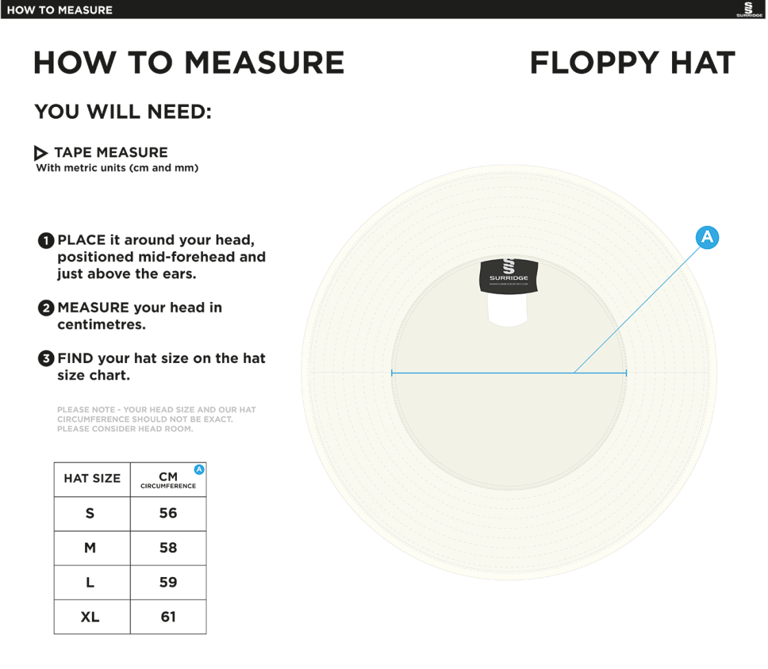 North Middlesex CC - Floppy Hat - Size Guide